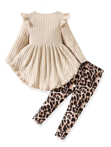 Image of Toddler Girl Clothes Ruffle Long Sleeve Heart Print Tops and Pants 2PC Little Girl Winter Outfits Size (4-7T)
