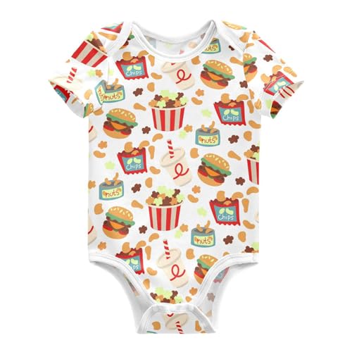 Wusikd Popcorn Chips Unisex Baby Bodysuit Cotton Hamburger Cartoon Baby Short Sleeve Clothes 12 Months for Boys Girls