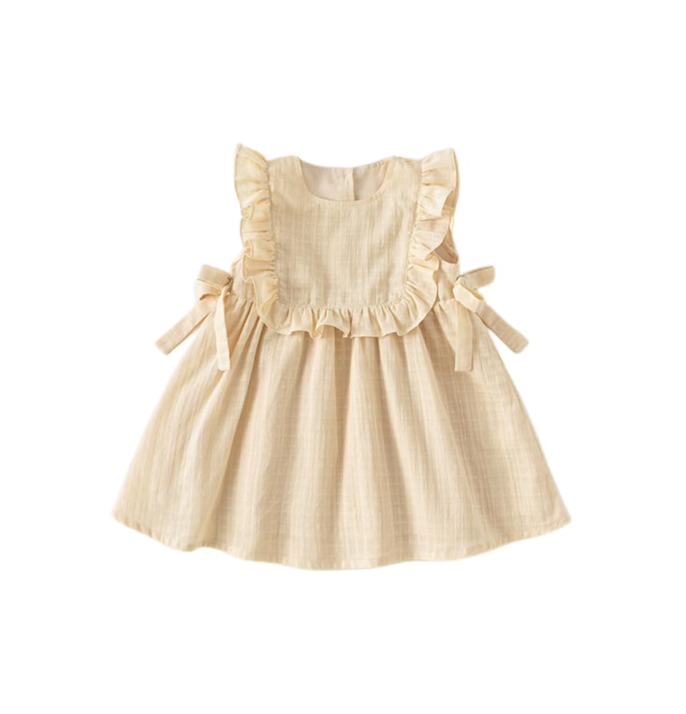 Meufam Toddler Baby Girl's Halter Neck Off Shoulder Floral Print Sleeveless Summer Casual Sundress Party Dresses (Beige,140/5-6 Y,Unisex,Big Kid,US,Age,5 Years,6 Years)