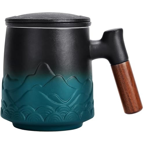 DISDADA Tasse Tisane a The avec Infuseur et Couvercle, Grande Mugs Tisane à Infusion Ceramique 500ml (Vert)