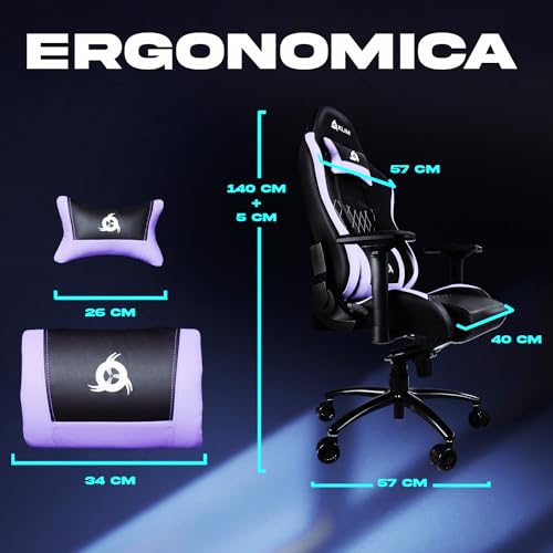 eSports - Sedia gaming Viola di Alta Qualità + Supporto Lombare e Cervicale + Reclinabile + Poltrona Gaming Ergonomica e Regolabile + Pelle Sintetica e Materiali Premium [NUOVA VERSIONE] - Sedia gaming - Immagine 1