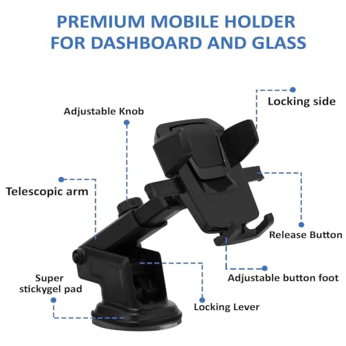 Image of CIRYCASE Car Phone Holder, [Ultra Powerful Suction] Universal Dashboard Phone Holder for Cars, Hands-Free & Case Friendly (Long Neck)