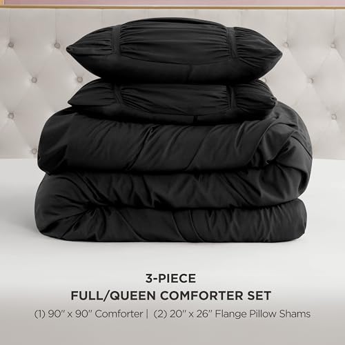 Image of Juicy Couture Ribbon Ruched 3 Piece Full /Queen Comforter Set, Black Bedding Ensemble