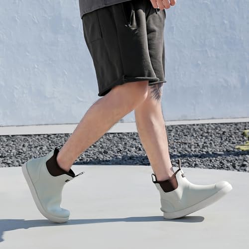 Image of Men's Deck Boots Waterproof Fishing Rain Boots, Anti-Slip Rubber Boots Ankle Booties, High-Performance Footwear Chelsea Boots for Gardening Boating Camping Sailing