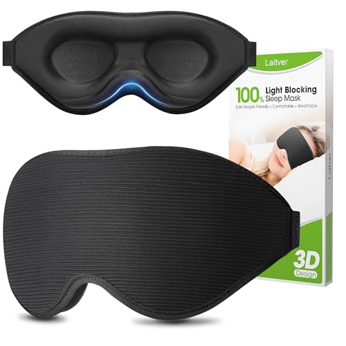100% Blackout Sleep Mask for Women Men- Laitver Perfect Eye Sleeping Mask for Side Sleeper, Zero Eye Pressure, 3D Cutout Eyeball Movement, Ultra Soft & Comfortable Blindfold for Travel Essentials/Nap