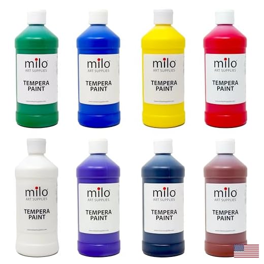 milo Conjunto de 8 cores de tinta Tempera | Garrafas de 473 ml | Feito nos EUA | Pôster de arte e artesanato lavável e não tóxico para artistas, crianças e pintores de hobby
