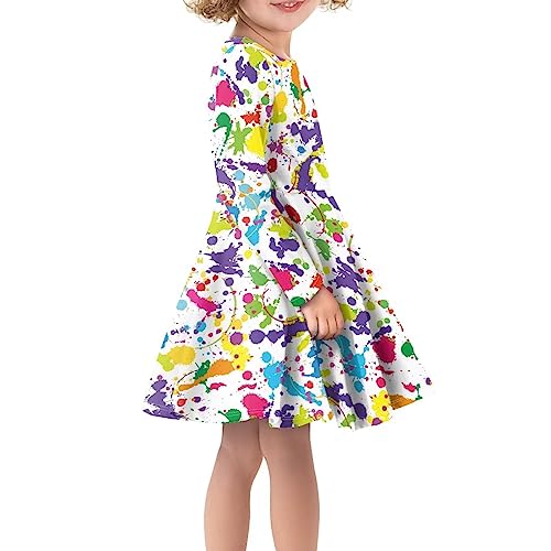 Spring Autumn Long Sleeve Round Neck Pullover Midi Girls Dresses Personalized Pattern Formal Loose Fit Dress for Girls4