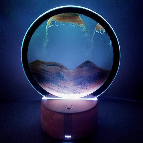 Yckeogln 3D Moving Sand Art Table Lamp,360° Rotating Hourglass Decoration Creative Art Sand Art Liquid MotionQuicksand Lights,Flowing Sand Painting Desk Lamp,Bedroom Table Lamp Decoration(Yellow)