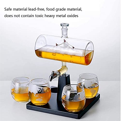 Decanter Plant zeilboot Decanter whisky fles met 4 geëtste globe whisky bril, en massief houten frame, voor scotch… - Image 7
