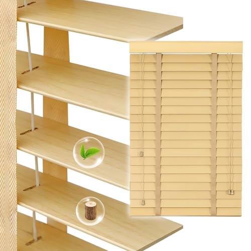 2" Slats Wood Blinds for Indoor Windows, Custom Wood Window Blinds, Wooden Venetian Horizontal Blinds & Shades for Indoor Windows, Office, Living Room, Bedroom