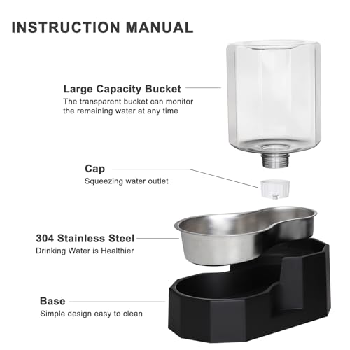 Sfozstra Gravity Water Bowl Dispenser : Automatic 5L Black Cat Stainless Steel Feeder Without Filters for Pets Indoor/Outdoor by Owners - Image 4