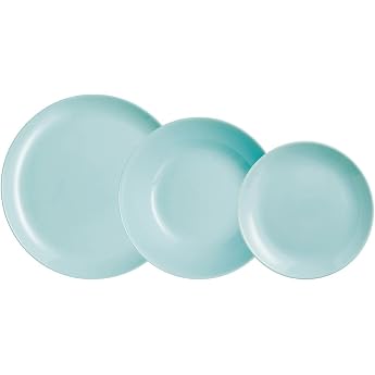 Luminarc Diwali Opal Turquoise 18 Piece Dinner Set for 6 People, Opal, Microwave, Refrigerator, Stackable