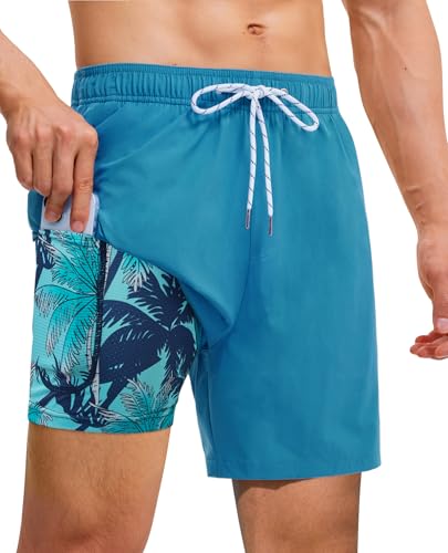 7inch Compression Swim Trunks: Mens Quick Dry Stretchy Comfort Soft Drawstring Zipper Pockets Beach Pool