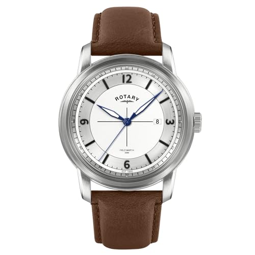 Rotary Mens Heritage Field Stainless Steel Brown Leather Strap Watch