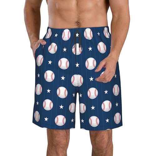 Black White Ink Painting Baseball Mens Swim Trunks Quick Dry Swim Shorts with Pockets Summer Beach Shorts
