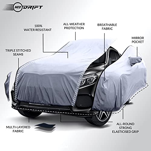 Image of NEODRIFT 'CrystalTech' All Weather Protection Car Cover for Tata Altroz (Long Antenna) - Dust, Waterproof, Durable Cover - Triple Stitched Elastic Grip with Mirror and Antenna Pocket - Silver