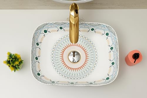 Image of Moroccan Design Ceramic Tabletop Wash Basin | Countertop Vessel Sink | Wash Basin over counter For Bathroom Hotel Home (18x13x5.5 Inch) (TORO 4014) (Moroccan Design 115)