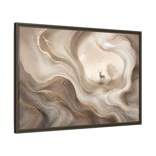 Tableau cerf marron et or toile encadrée luxe finition expresso 3cm