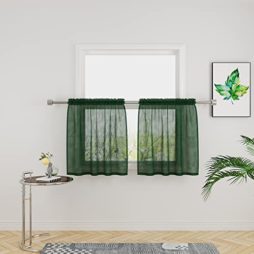 Upopo Green Sheer Tier Curtains 24 Inches Long Kitchen Tiers Linen Textured Voile Cafe Curtains Bathroom Basement Short Small Curtain Panels For Door Half Window Curtains 2 Panels Rod Pocket #TOP8