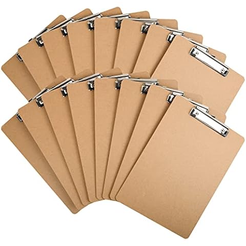 Happyhapi 16 Pack Clipboards Letter Size 9" x 12.5" Eco-Friendly Wood Clip Boards Hardboard for A4 Paper Low Profile Clip for Office, School, Classroom Supplies, Hospital, Traveling, Party, Brown Cover