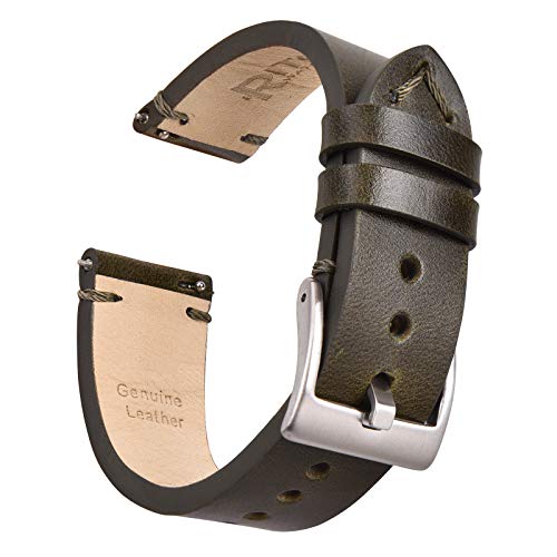 Ritche 22mm Leather Watch Band, Quick Release Leather Watch Strap Compatible with Fossil Gen 5 Carlyle/Timex Expedition Rugged Metal Watch 45mm - Olive Green Leather Watch Bands for Men Women