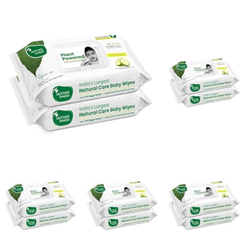 Image of Mother Sparsh Natural Care Baby Wipes I 100% Plant Made Fabric From Forest Land | Fresh+Cleanse (with Cucumber) Plant Powered Wet Wipes For Baby I Cotton Cloth Like Bigger Sheets | 60 Pcs (Pack of 10)