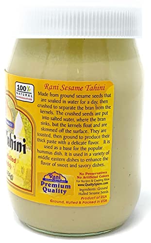 Rani Sesame Tahini (Sesame Butter) 16Oz (1Lb) 454G, Pack Of 12, Glass Jar, Vegan, No Added Sugar, No Sodium ~ Gluten Free | Non-Gmo | No Colors | Usa Made #TOP2