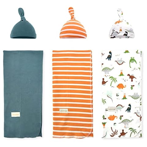Miracle Baby 3 Pack Swaddle Blankets with Hats Cover