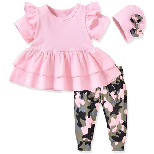 fioukiay 6-12 Months Baby Girls Clothes Infant Little Girl Ruffle Camo Boutique Clothing Set Summer Outfits
