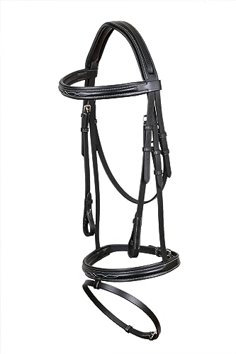 CHALLENGER Horse English All-Purpose Fancy Stitch Black Leather Flash Bridle 803MIB01BK