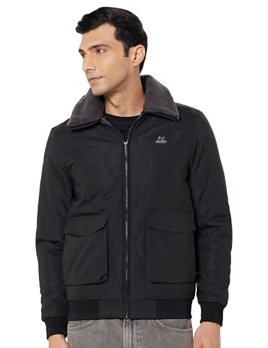 Image of Qube By Fort Collins Men's Regular Fit Fashionable Bomber Jacket with Fur on Collar - Warm, Stylish & Perfect for Winter