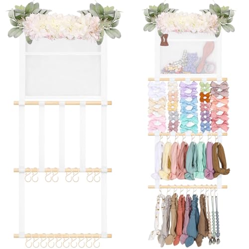 Image of POVETIRE Headband Holder Hair Bows Organizer for Girls, Hair Accessories Display Storage Wall Hanging Decor for Baby Nursery Toddler Baby Room Base
