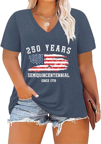 Image of ForHailey Women's Plus Size Short Sleeve Tee Shirt V Neck Basic Ladies Loose Fit T Shirt 1X-5X