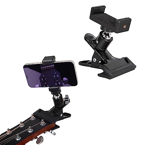YHNTGB LMS Guitar Phone Mount Black Clamp Install Clip On 360 Rotating Ball Head Suitable for 5.5cm...