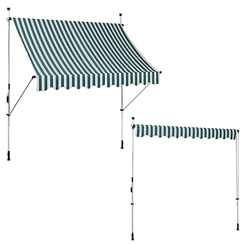 Canopée Store Banne Manuel 300 x 120 cm - Auvent de Terrasse sans Perçage - Protection Solaire Réglable avec Manivelle - Blanc et Vert