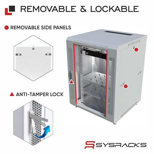 Image of 15U Wall Mount Server Rack Cabinet, 19 Inch Network and AV Enclosure, 24 Inch Deep, Locking Glass Door, Fan, PDU, 2 Shelves
