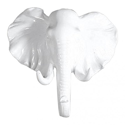 Decorative Elephant Head Wall Mount Hanger Resin Coat Hat Hook Rustic White-image-35