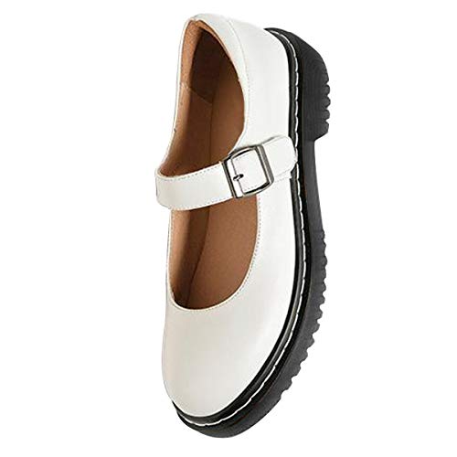 Image of YDN Women Classic Round Closed Toe Mary Jane Flats Platform Adjustable Single Ankle Strap Buckle Comfy Cute Pump Leather Patry Cosplay Girls Dress Shoe Size 4-16