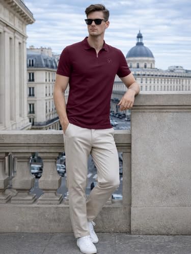 Image of Veirdo Men's Regular Fit Interlock Polo T-Shirt, Cotton Fabric, Half Sleeves,Stylish Collared Neck, Perfect for Casual and Office Wear, Soft, Comfortable (S-2XL)