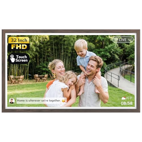 Image of NexFoto 32 inch Large Digital Picture Frame, WiFi Touchscreen Electronic Frame 64GB, Compatiable with Google Photos, Share Photos Videos via APP /USB for Family, Business, Gifts for Mom, Dark Wood