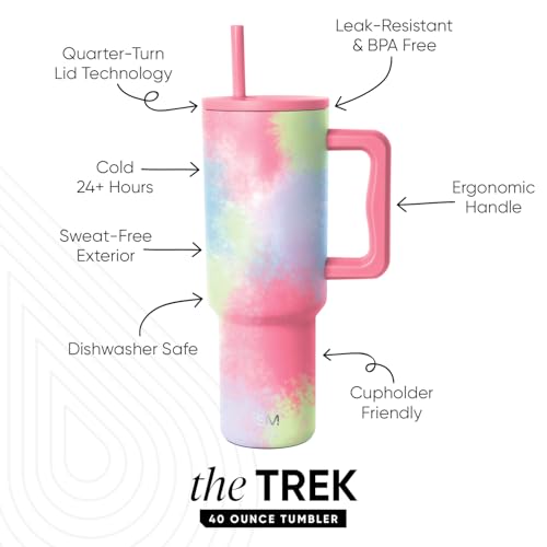 Image of Simple Modern 40 oz Tumbler with Handle and Straw Lid | Insulated Cup Reusable Stainless Steel Water Bottle Travel Mug Cupholder Friendly | Gifts for Women Men Him Her | Trek Collection | Kaleidoscope