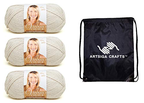 Lion Brand Vanna's Choice Yarn Linen 860-99 (6-Skein) Same Dye Lot Worsted Medium #4 Soft Knitting Yarn Crochet 100% Acrylic Bundle With 1 Artsiga Craft Bag #TOP1