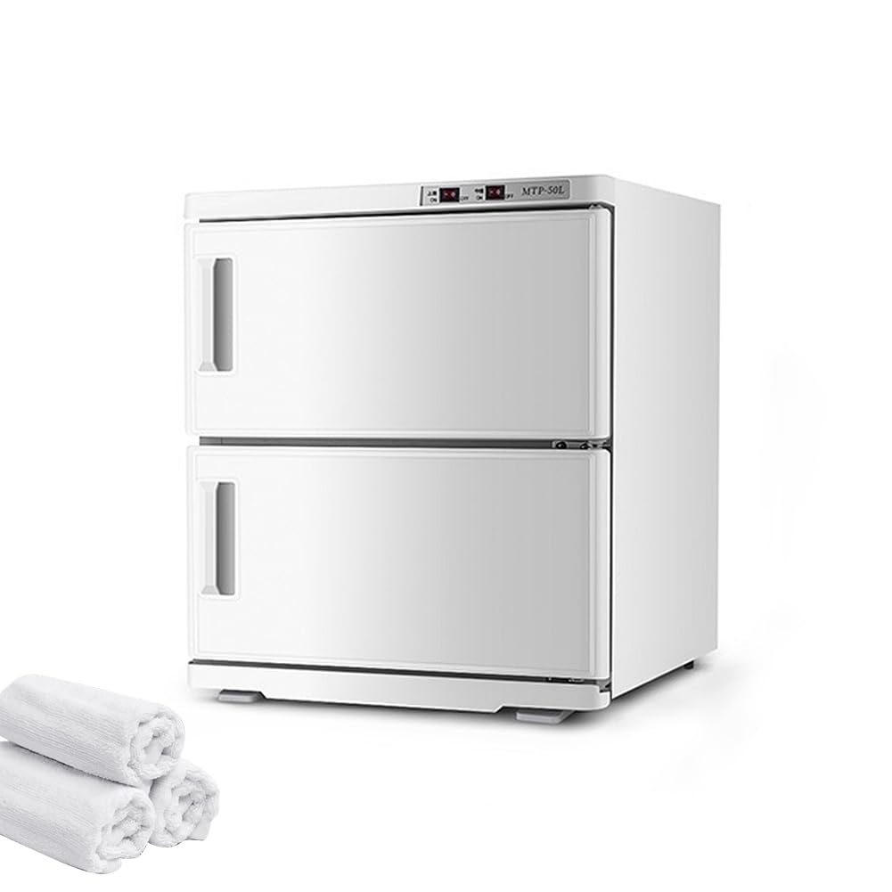 50L Handtuchwärmer Kompressen Towel Handtuch Wärmer,Handtuch Hot Cabinet mit UV-Lampe Platz für 50 bis 60 Handtücher,Kompressenwärmer für Babypflege, Spa,Friseursalons(Weiß)