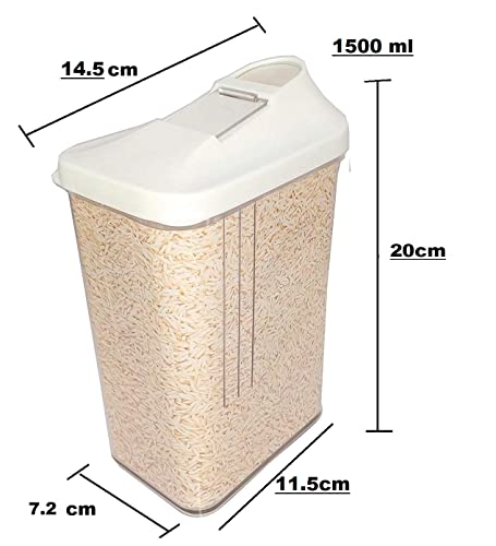 Image of Easy Flow Plastic Kitchen Storage Jars & Container Set, Kitchen Containers for Storage Lid Food Rice Pasta Pulses Container Transparent 1500 ML Set of 2, Multi Color