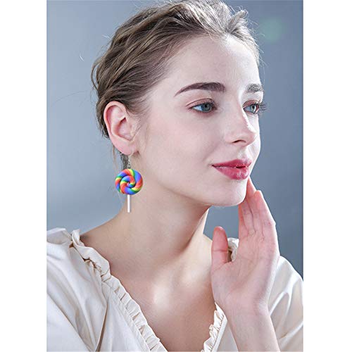 2 Pairs Rainbow Lollipop Dangle Earrings Handmade Kawaii Candy Drop Earrings Set for Women Jewelry3