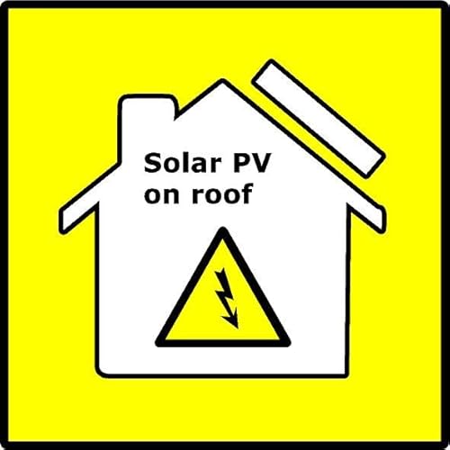 Solar PV on Roof self-Adhesive Vinyl Safety Sign - Yellow and White