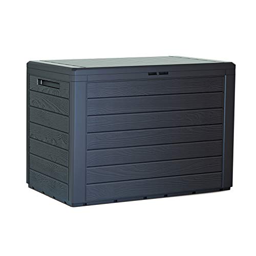 Produktfoto von Prosperplast Woodebox Gartenbox Kissenbox Gartentruhe Verschließbar (190 Liter, Anthrazit)