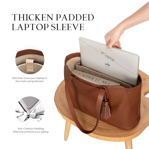 Image of befen Genuine Leather Tote Bag for Women Work, Women's Tote Handbags Shoulder Satchel Purse with Compartments and Tassel