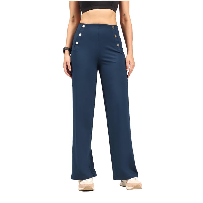 Image of BlissClub Womens Ultimate Sailor Pants- Regular High-Rise Straight-Leg Pants Soft Stretchy Fit Back Pockets Smart Casual & Everyday Wear (for Women Upto 5'4)