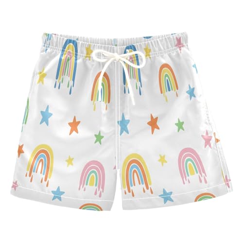Boys Swim Trunk Quick Dry Cute Rainbow Stars Colored Board Shorts Swimwear 6-12T